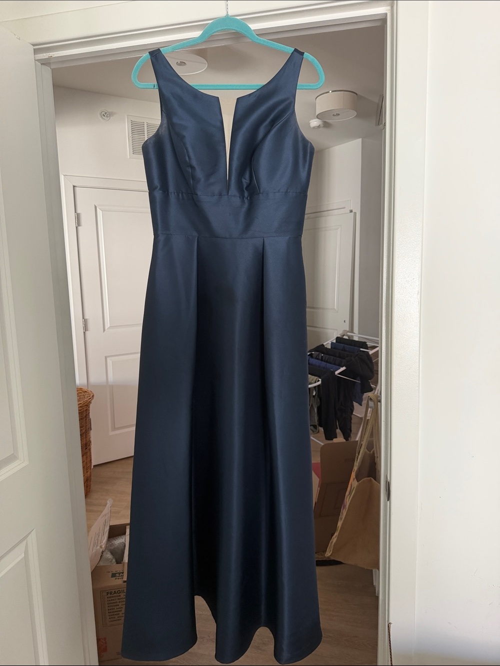 SORELLA VITA Navy Satin V-Notch Maxi Dress
